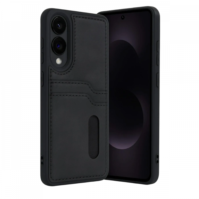 Newface Samsung Galaxy S25 Edge Sara Kartvizitli Deri Kılıf - Siyah