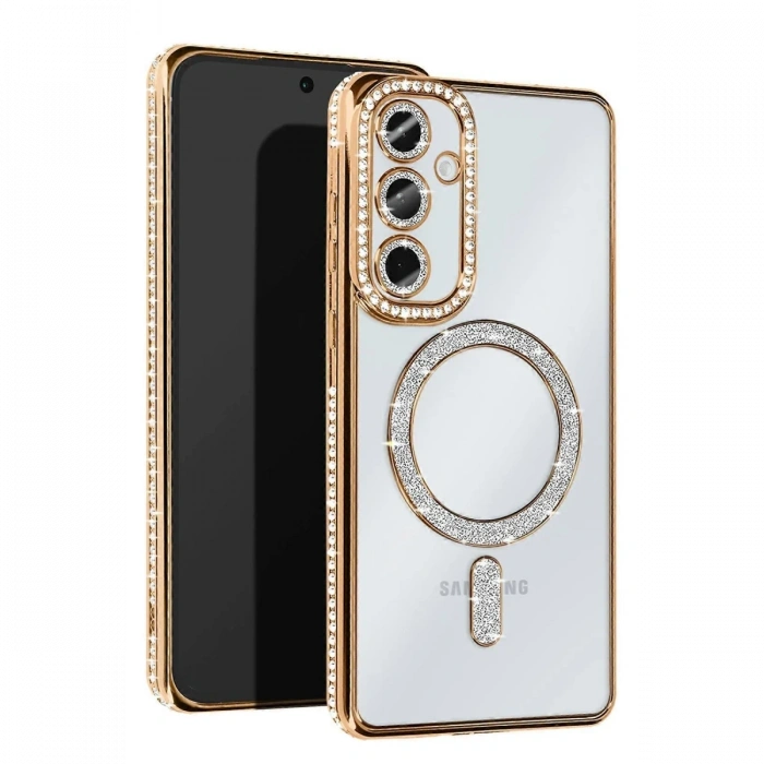 Newface Samsung Galaxy S25 Kılıf Joke Simli Magneticsafe Kılıf - Gold