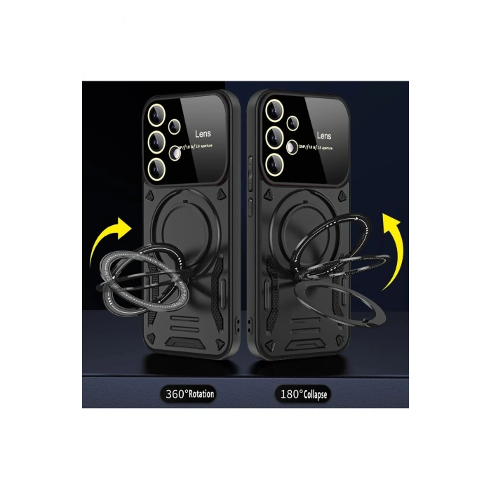 Newface Samsung Galaxy S25 Ultra Kılıf Joy Lens Standlı Kapak - Siyah