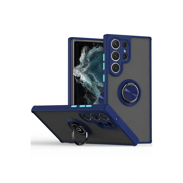 Newface Samsung Galaxy S25 Ultra Kılıf Montreal Yüzüklü Silikon Kapak - Lacivert