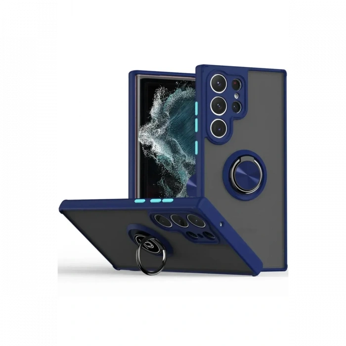 Newface Samsung Galaxy S25 Ultra Kılıf Montreal Yüzüklü Silikon Kapak - Lacivert