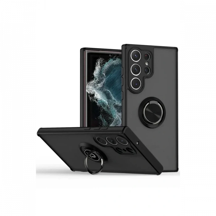 Newface Samsung Galaxy S25 Ultra Kılıf Montreal Yüzüklü Silikon Kapak - Siyah