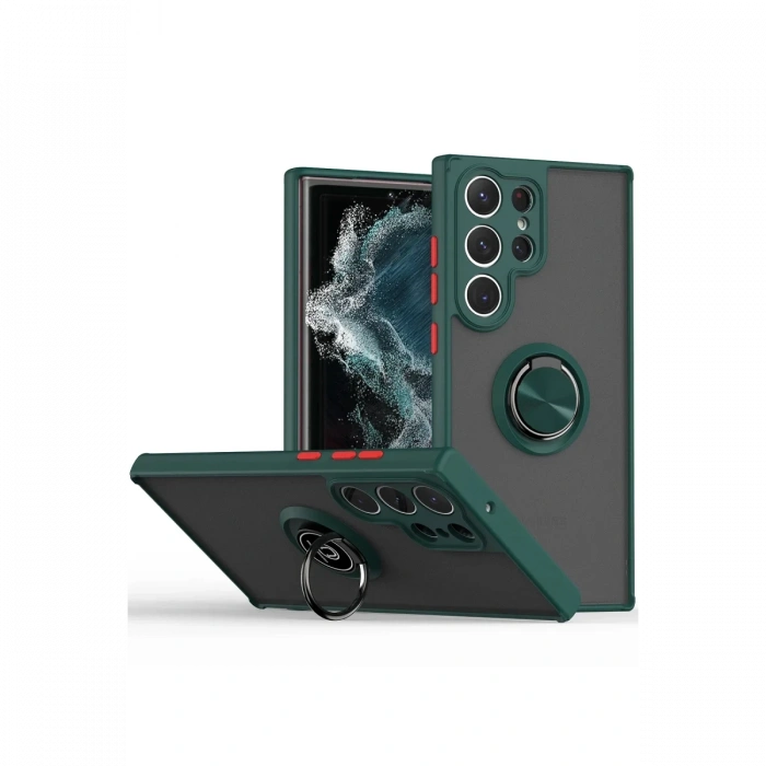 Newface Samsung Galaxy S25 Ultra Kılıf Montreal Yüzüklü Silikon Kapak - Yeşil