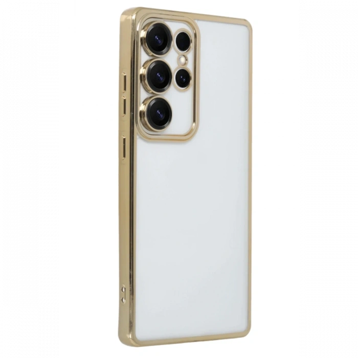 Newface Samsung Galaxy S25 Ultra Kılıf Razer Lensli Silikon - Gold