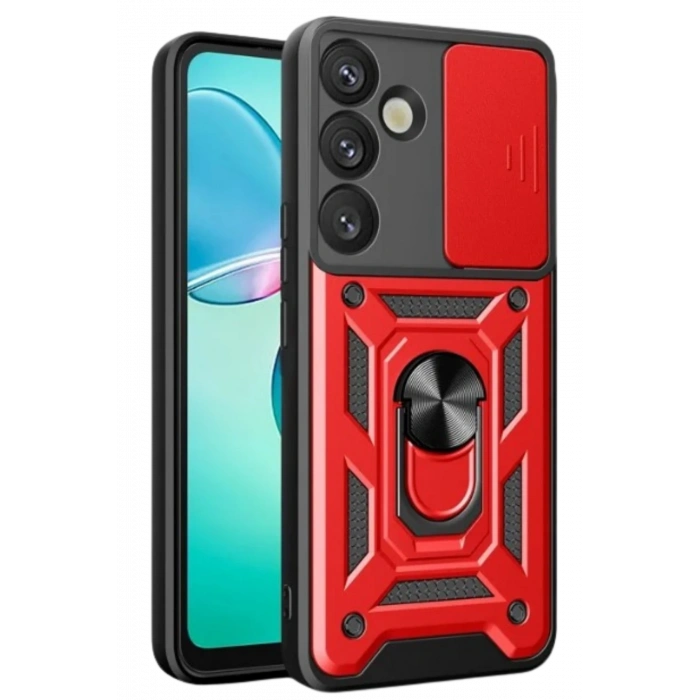 Newface Samsung Galaxy S26 Pars Lens Yüzüklü Silikon - Kırmızı