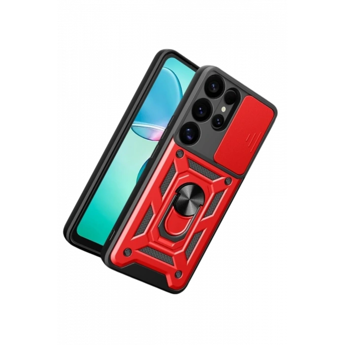 Newface Samsung Galaxy S26 Ultra Pars Lens Yüzüklü Silikon - Kırmızı