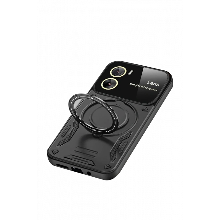 Newface Vivo Y16 Kılıf Joy Lens Standlı Kapak - Siyah