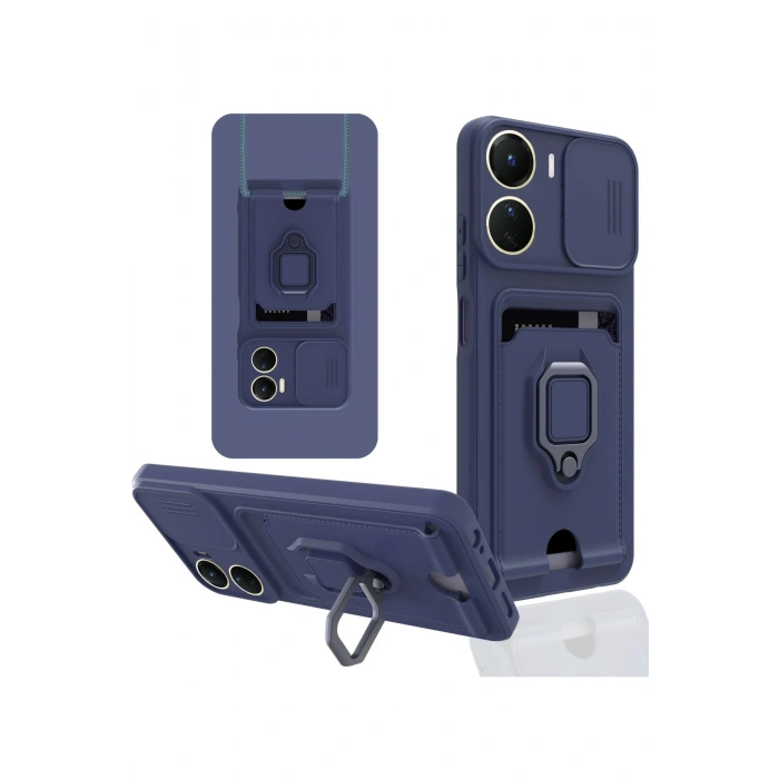 Newface Vivo Y16 Kılıf Zuma Kartvizitli Yüzüklü Silikon - Lacivert