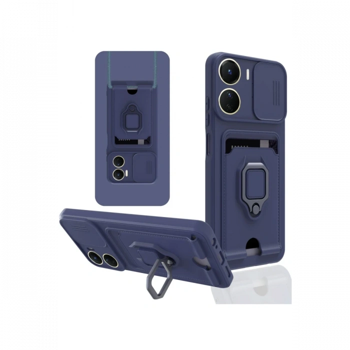 Newface Vivo Y16 Kılıf Zuma Kartvizitli Yüzüklü Silikon - Lacivert