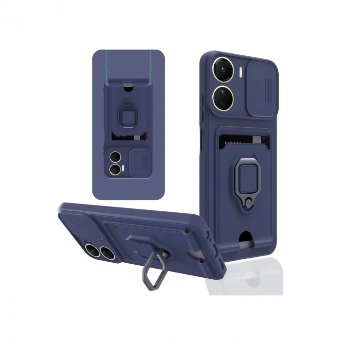 Newface Vivo Y16 Kılıf Zuma Kartvizitli Yüzüklü Silikon - Lacivert