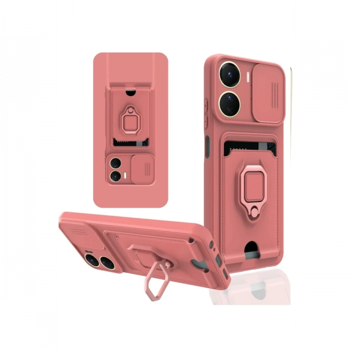 Newface Vivo Y16 Kılıf Zuma Kartvizitli Yüzüklü Silikon - Pembe