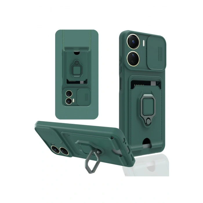 Newface Vivo Y16 Kılıf Zuma Kartvizitli Yüzüklü Silikon - Yeşil