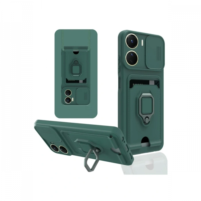 Newface Vivo Y16 Kılıf Zuma Kartvizitli Yüzüklü Silikon - Yeşil