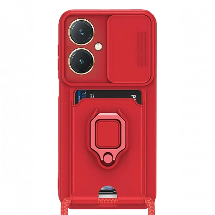 Newface Vivo Y27 Kılıf Zuma Kartvizitli Yüzüklü Silikon - Kırmızı