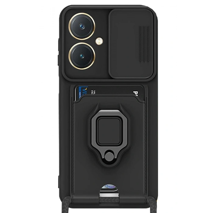 Newface Vivo Y27 Kılıf Zuma Kartvizitli Yüzüklü Silikon - Siyah