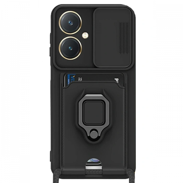 Newface Vivo Y27 Kılıf Zuma Kartvizitli Yüzüklü Silikon - Siyah