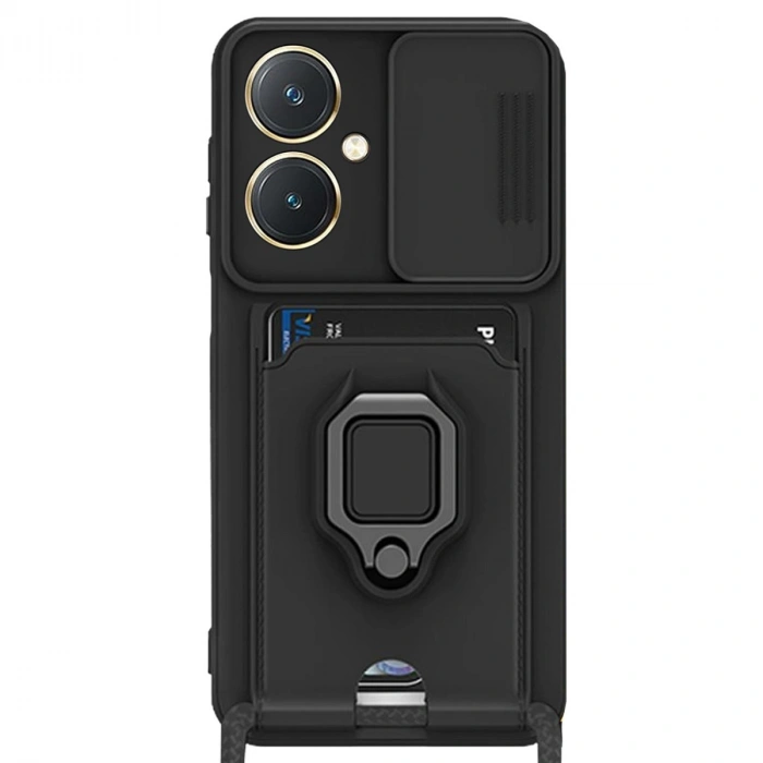 Newface Vivo Y27 Kılıf Zuma Kartvizitli Yüzüklü Silikon - Siyah