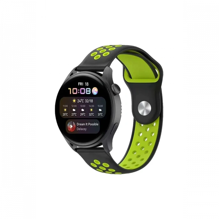 Newface Watch 20mm Spor Delikli Kordon - Siyah-Yeşil