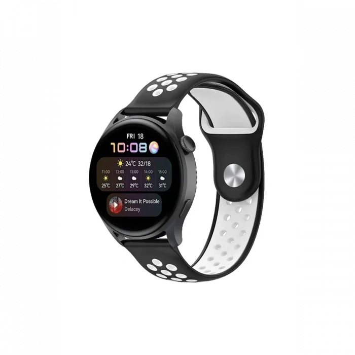 Newface Watch 22mm Spor Delikli Kordon - Siyah-Beyaz