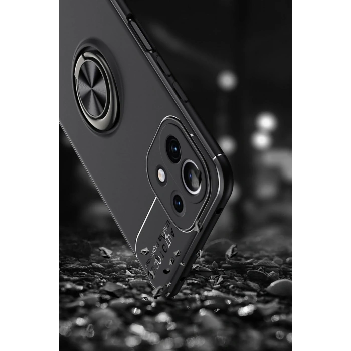 Newface Xiaomi Mİ 11 Lite Kılıf Range Yüzüklü Silikon - Siyah-Gold