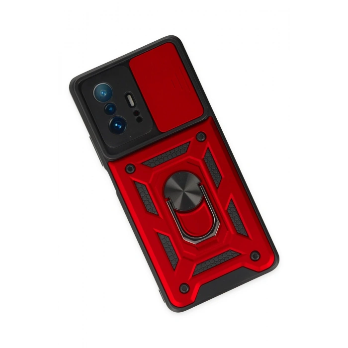 Newface Xiaomi Mi 11T Pro Kılıf Pars Lens Yüzüklü Silikon - Kırmızı