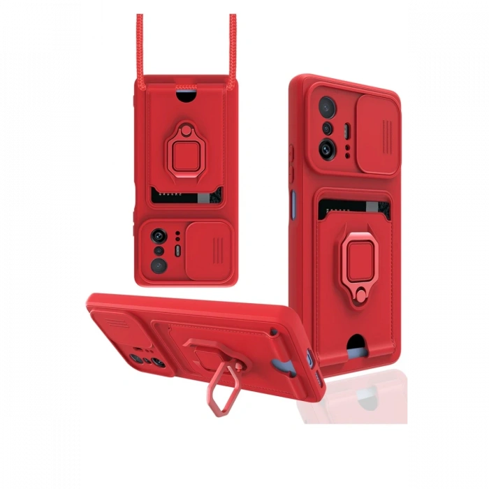 Newface Xiaomi Mi 11T Pro Kılıf Zuma Kartvizitli Yüzüklü Silikon - Kırmızı