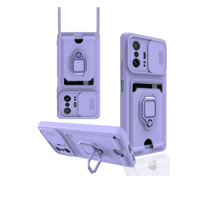 Newface Xiaomi Mi 11T Pro Kılıf Zuma Kartvizitli Yüzüklü Silikon - Lila