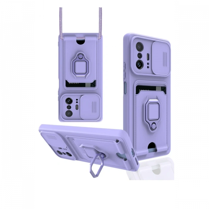 Newface Xiaomi Mi 11T Pro Kılıf Zuma Kartvizitli Yüzüklü Silikon - Lila