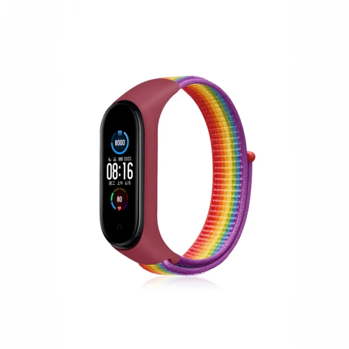 Newface Xiaomi Mi Band 4 Hasırlı Cırtcırtlı Kordon - Gökkuşağı