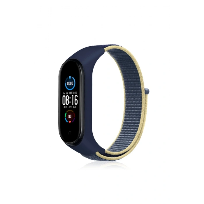 Newface Xiaomi Mi Band 4 Hasırlı Cırtcırtlı Kordon - Sarı-Lacivert