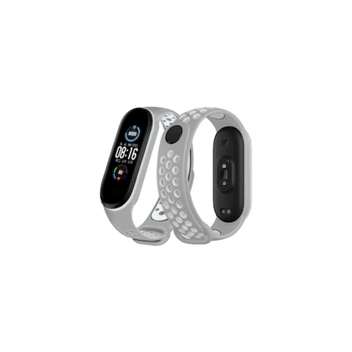 Newface Xiaomi Mi Band 4 Spor Delikli Kordon - Gri-Beyaz