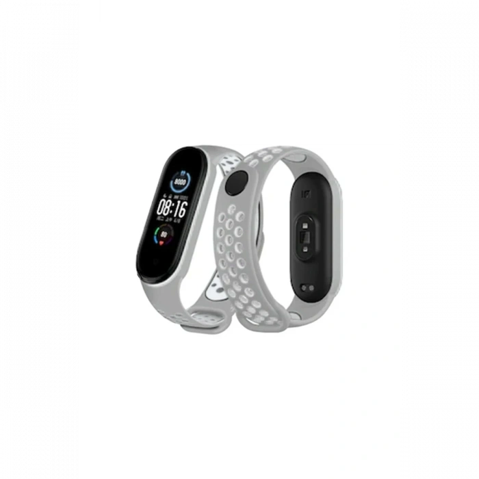 Newface Xiaomi Mi Band 6 Spor Delikli Kordon - Gri-Kırmızı