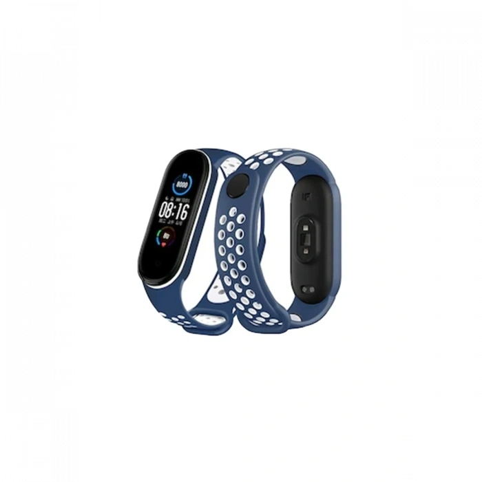 Newface Xiaomi Mi Band 6 Spor Delikli Kordon - Lacivert-Beyaz