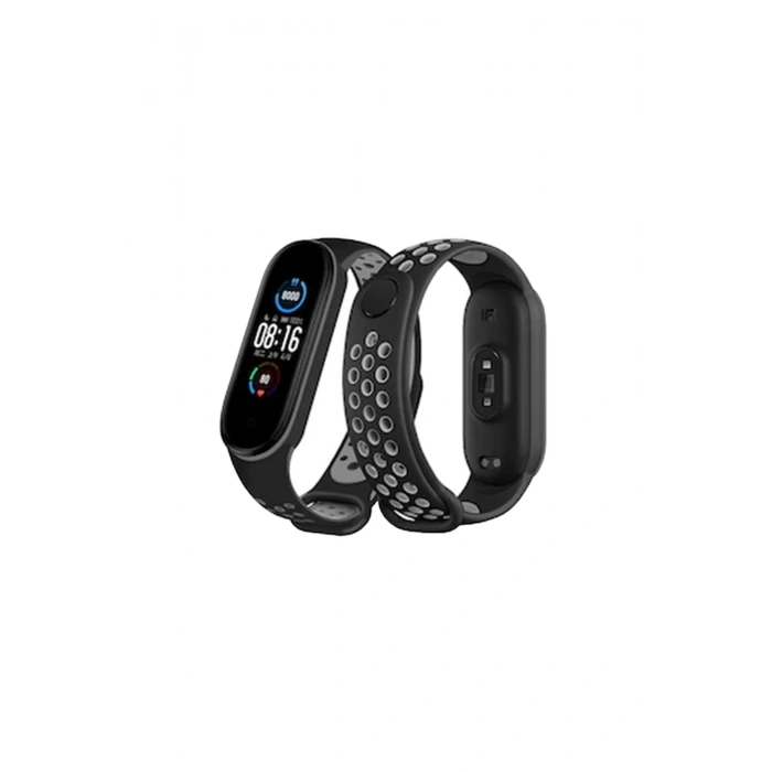 Newface Xiaomi Mi Band 6 Spor Delikli Kordon - Siyah-Gri