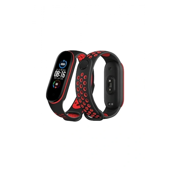 Newface Xiaomi Mi Band 7 Spor Delikli Kordon - Siyah-Kırmızı