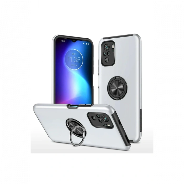 Newface Xiaomi Poco F3 Kılıf Elit Yüzüklü Kapak - Gümüş