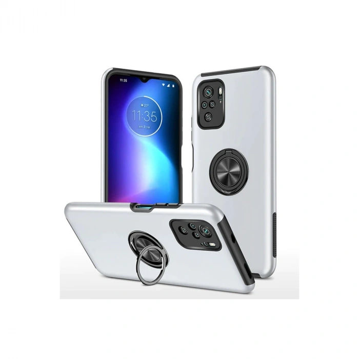 Newface Xiaomi Poco F3 Kılıf Elit Yüzüklü Kapak - Gümüş