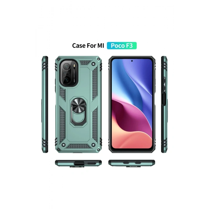 Newface Xiaomi Poco F3 Kılıf Sofya Yüzüklü Silikon Kapak - Yeşil