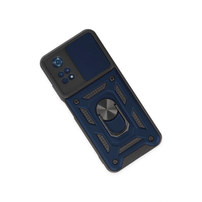 Newface Xiaomi Poco M4 Pro 4G Kılıf Pars Lens Yüzüklü Silikon - Lacivert