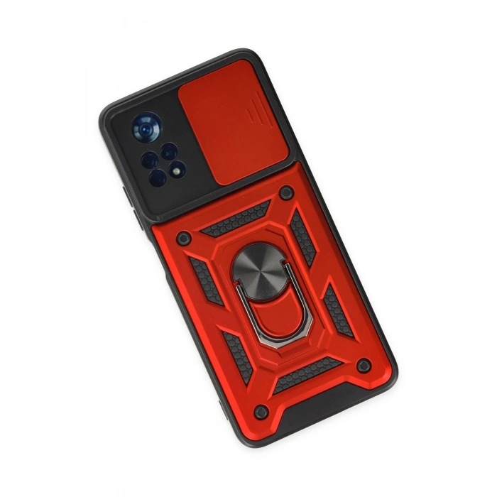 Newface Xiaomi Poco X4 Pro 5G Kılıf Pars Lens Yüzüklü Silikon - Kırmızı