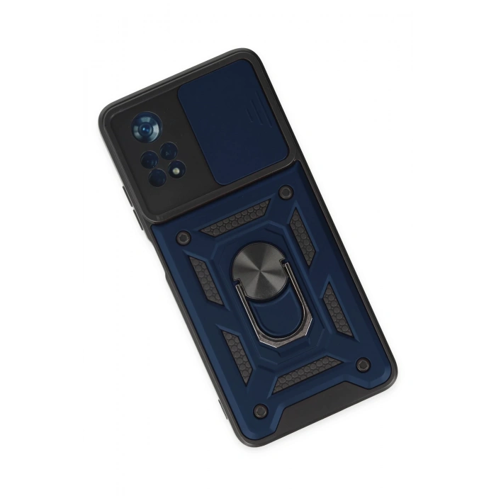 Newface Xiaomi Poco X4 Pro 5G Kılıf Pars Lens Yüzüklü Silikon - Lacivert