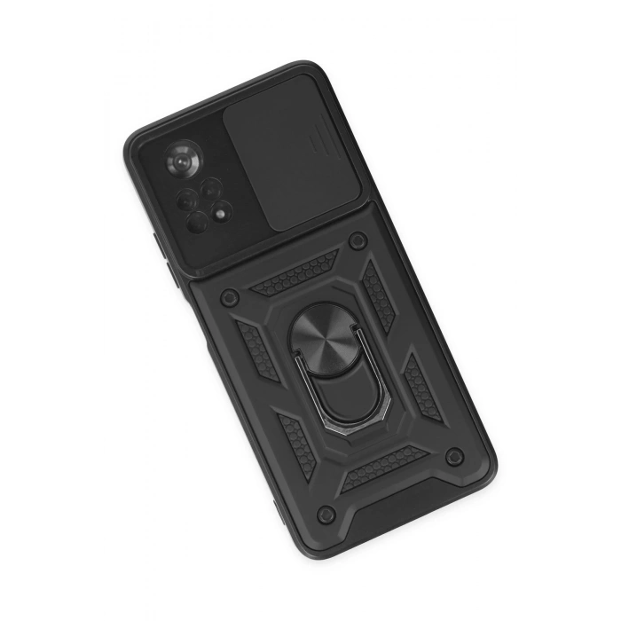 Newface Xiaomi Poco X4 Pro 5G Kılıf Pars Lens Yüzüklü Silikon - Siyah