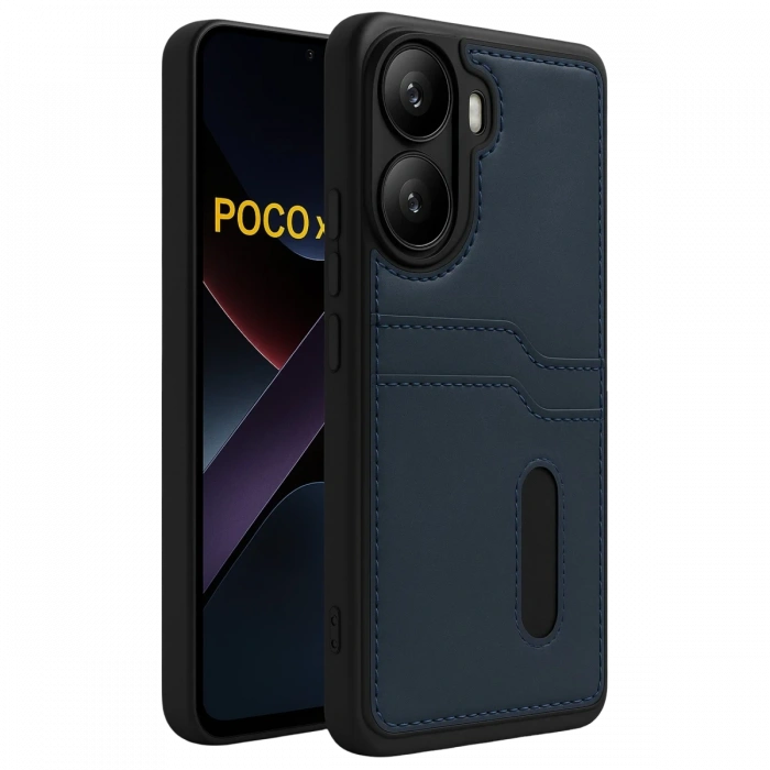 Newface Xiaomi Poco X7 Pro Kılıf Sara Kartvizitli Deri Kılıf - Lacivert