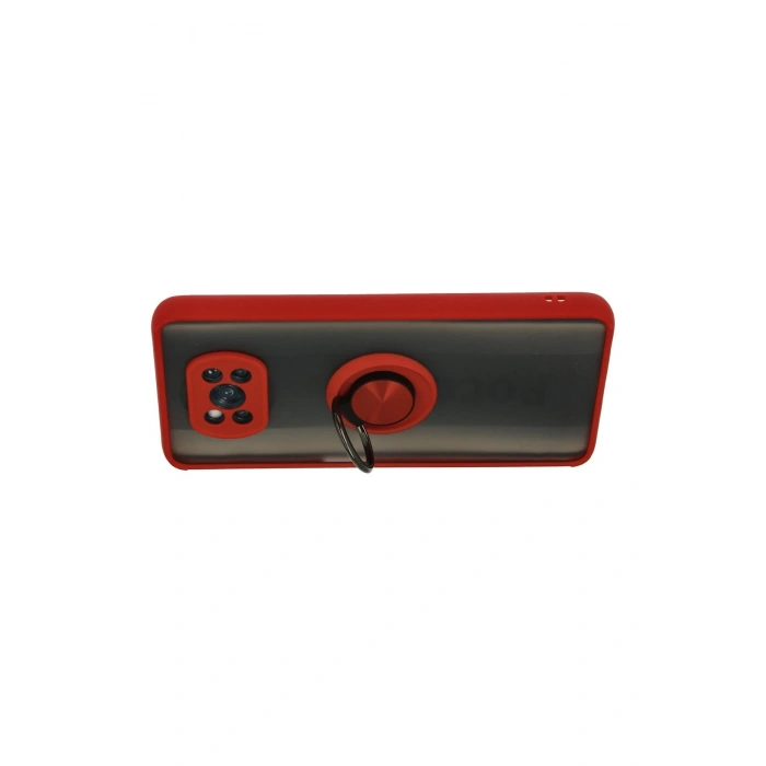 Newface Xiaomi Pocophone X3 Kılıf Montreal Yüzüklü Silikon Kapak - Kırmızı