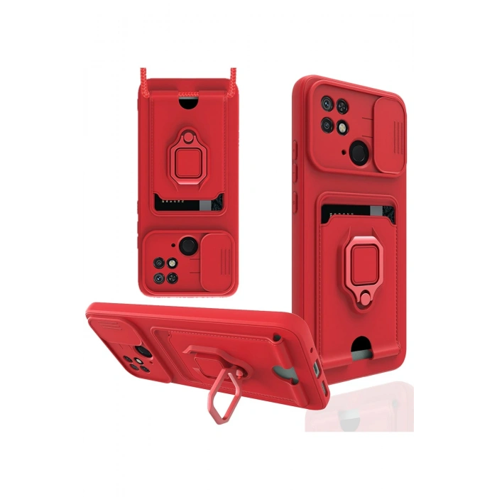 Newface Xiaomi Redmi 10C Kılıf Zuma Kartvizitli Yüzüklü Silikon - Kırmızı