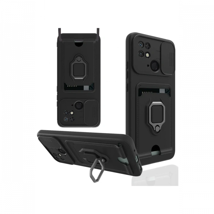 Newface Xiaomi Redmi 10C Kılıf Zuma Kartvizitli Yüzüklü Silikon - Siyah