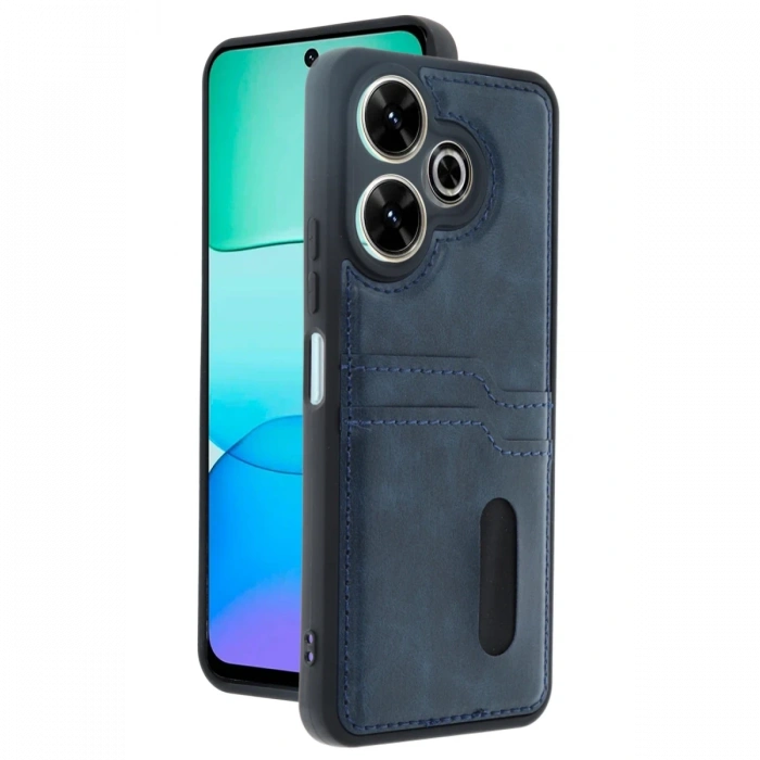Newface Xiaomi Redmi 13 4G Kılıf Sara Kartvizitli Deri Kılıf - Lacivert