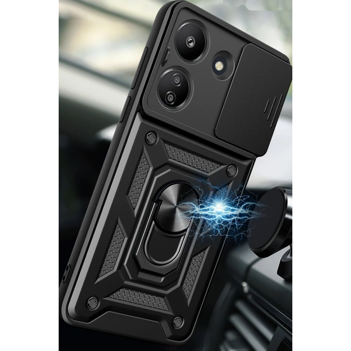 Newface Xiaomi Redmi 13C Kılıf Pars Lens Yüzüklü Silikon - Kırmızı