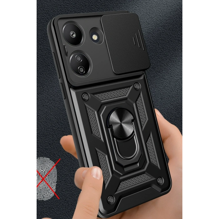 Newface Xiaomi Redmi 13C Kılıf Pars Lens Yüzüklü Silikon - Yeşil