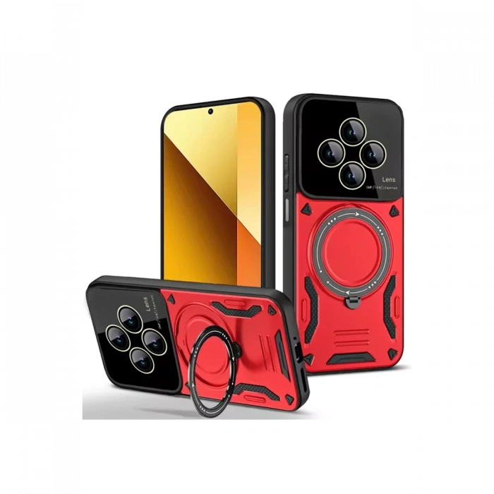 Newface Xiaomi Redmi 14C Kılıf Joy Lens Standlı Kapak - Kırmızı